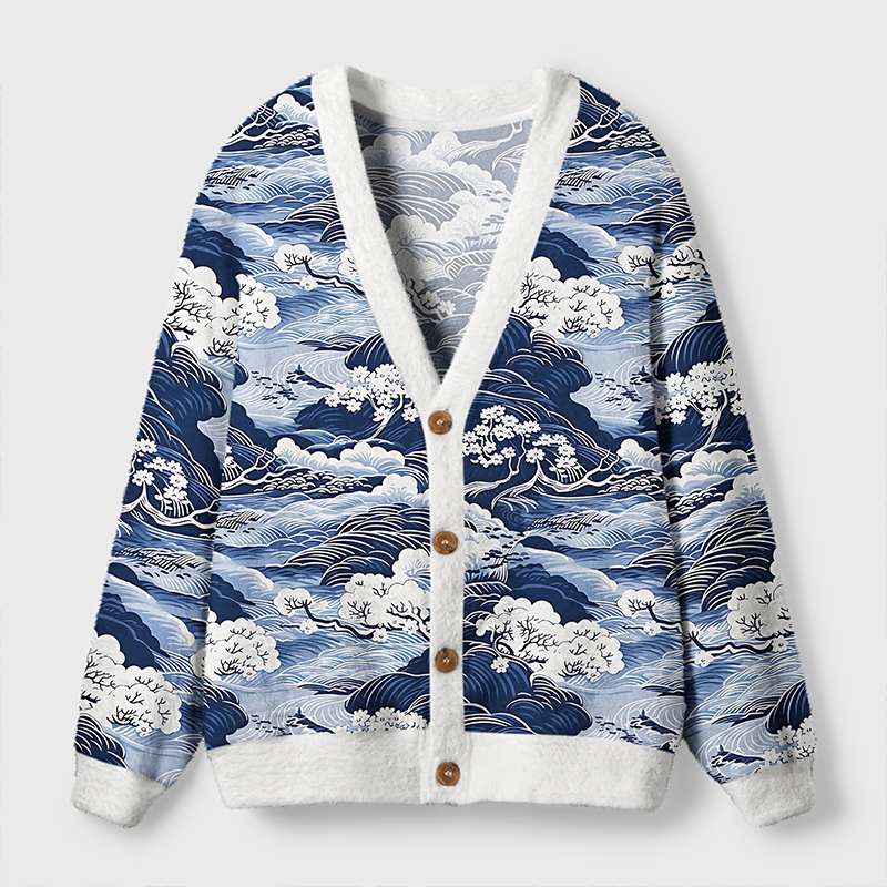 Tokyo-Tiger Traditional Japan Scenery Ugly Cardigan Sweater