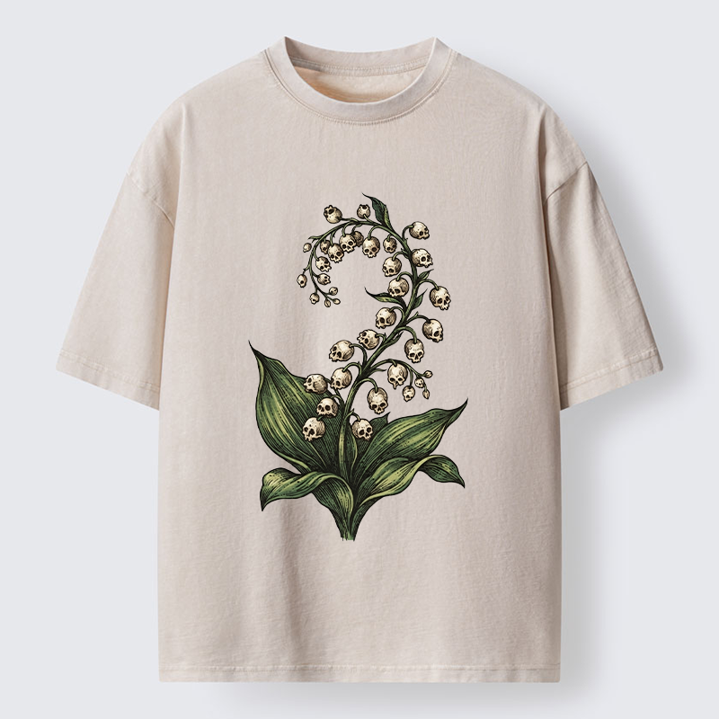 Tokyo-Tiger Skull Lily Art Washed T-Shirt
