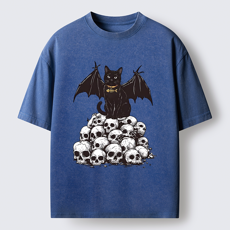Tokyo-Tiger Skull Bat Cat Washed T-Shirt
