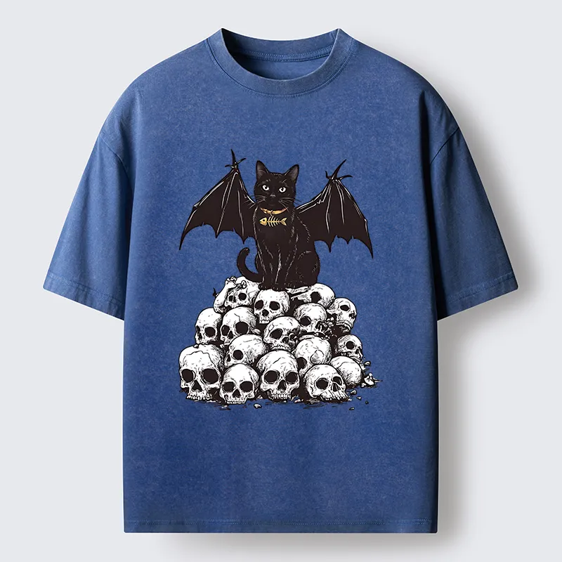 Tokyo-Tiger Skull Bat Cat Washed T-Shirt