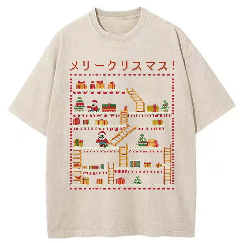 Tokyo-Tiger Santa Claus Climber Christmas Washed T-Shirt