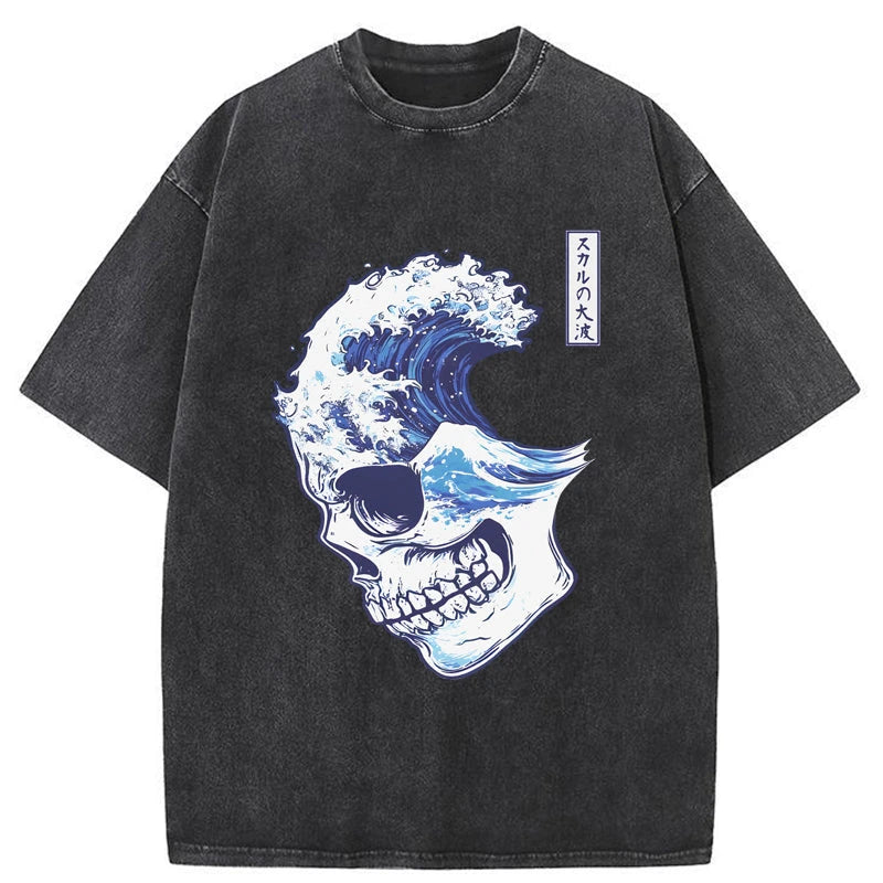 Tokyo-Tiger Skull Wave Washed T-Shirt