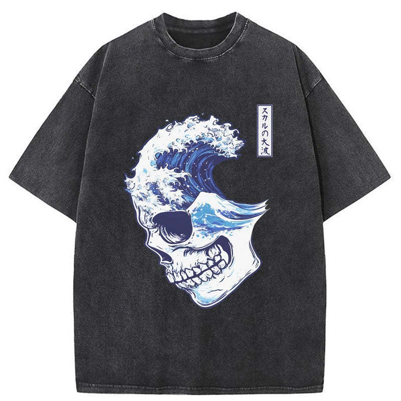 Tokyo-Tiger Skull Wave Washed T-Shirt