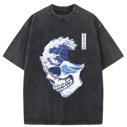 Tokyo-Tiger Skull Wave Washed T-Shirt