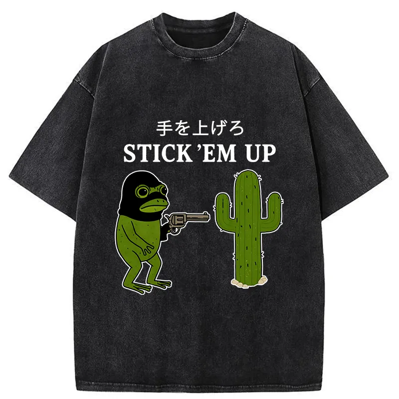 Tokyo-Tiger Stick Em Up Frog Funny Washed T-Shirt