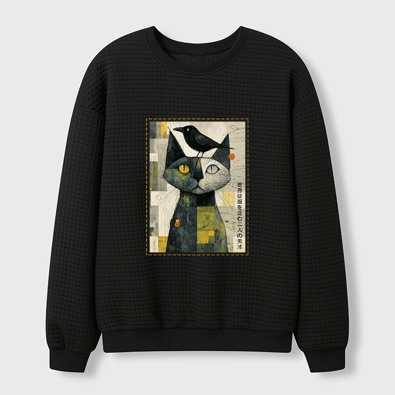 Tokyo-Tiger The Cat And The Crow Are Planning To Rule The World Waffle Sweatshirt