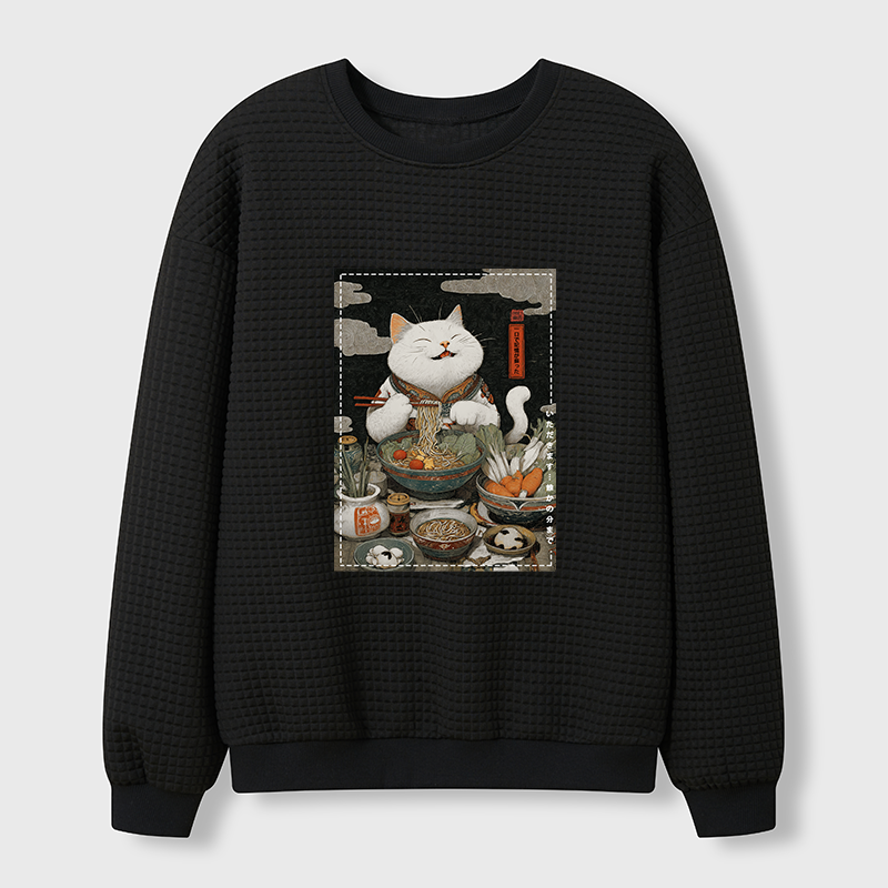Tokyo-Tiger The Ramen-Loving Cat Waffle Sweatshirt