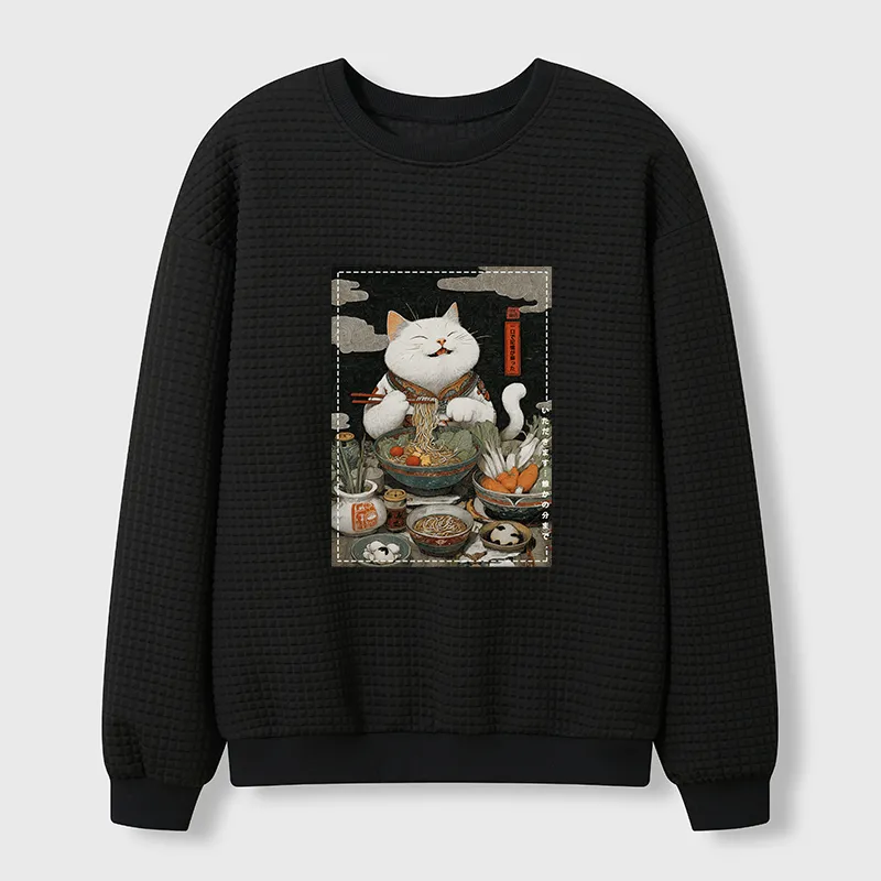 Tokyo-Tiger The Ramen-Loving Cat Waffle Sweatshirt