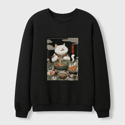 Tokyo-Tiger The Ramen-Loving Cat Waffle Sweatshirt