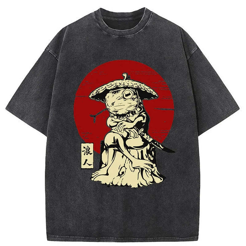 Tokyo-Tiger Rounin Japanese Frog Samurai Washed T-Shirt Sale