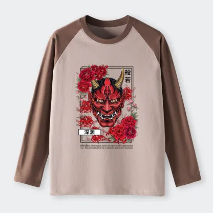 Tokyo-Tiger Cool Oni Floral Art Raglan Long Sleeve T-shirt
