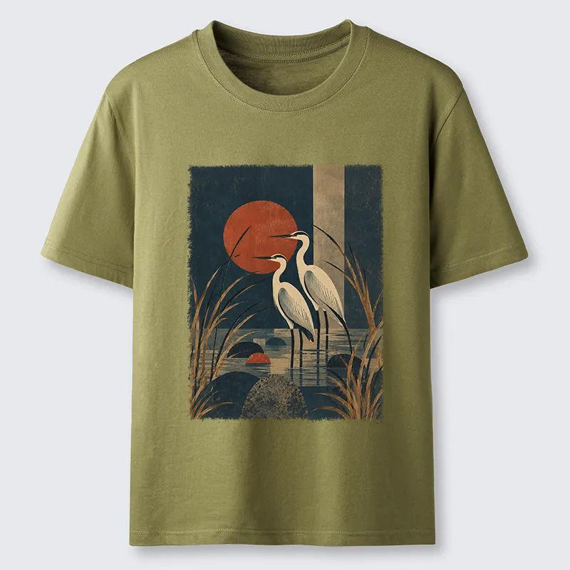Tokyo-Tiger Japanese Herons Wetland Sunset Art Classic T-Shirt Sale