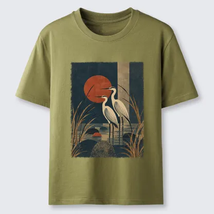 Tokyo-Tiger Japanese Herons Wetland Sunset Art Classic T-Shirt