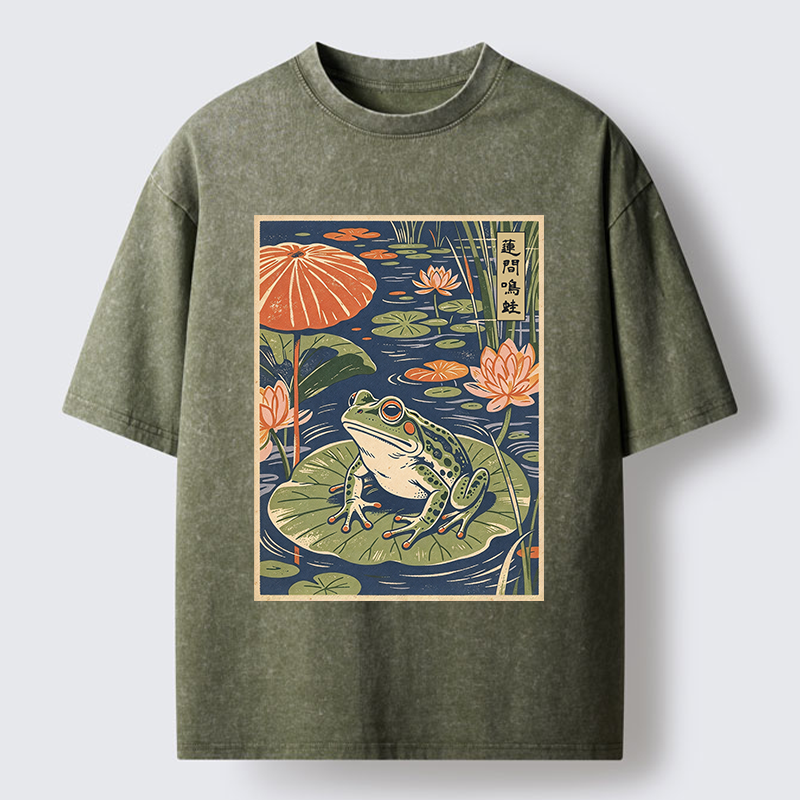 Tokyo-Tiger Frog In Lotus Pond Washed T-Shirt