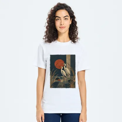 Tokyo-Tiger Japanese Herons Wetland Sunset Art Classic T-Shirt