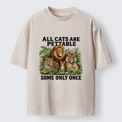 Tokyo-Tiger Funny Wild Cat Family Scene Washed T-Shirt