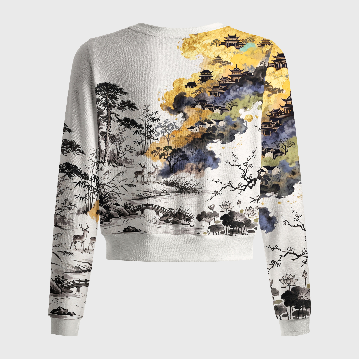 Tokyo-Tiger Gold Foil Mountain Deer Art Women's Lightweight Cardigan