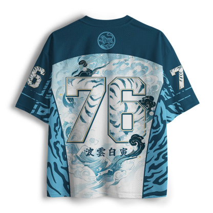 Tokyo-Tiger Blue Cloud White Tiger Wave Mesh Jersey