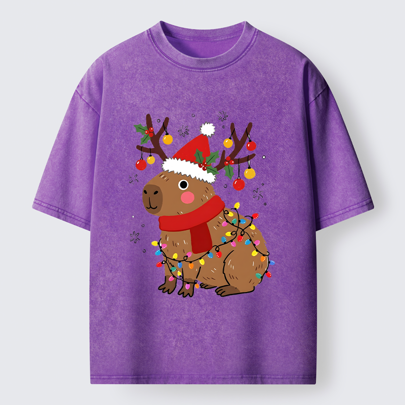 Tokyo-Tiger Cute Christmas Capybara Washed T-Shirt