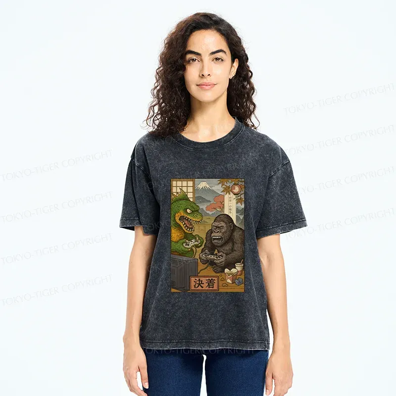 Tokyo-Tiger Monsters Play Games Washed T-Shirt
