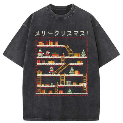 Tokyo-Tiger Santa Claus Climber Christmas Washed T-Shirt