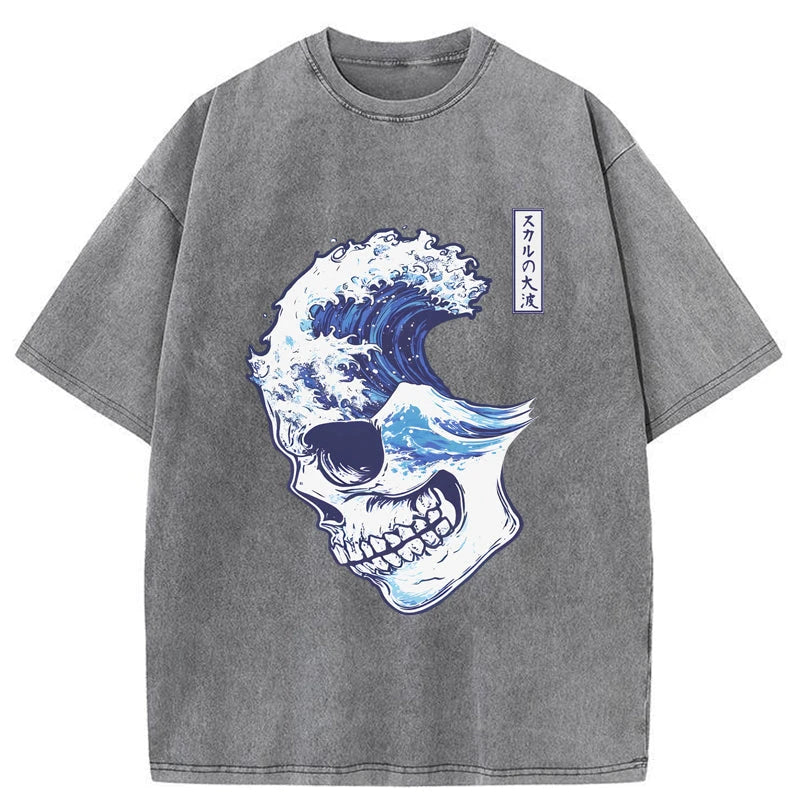 Tokyo-Tiger Skull Wave Washed T-Shirt