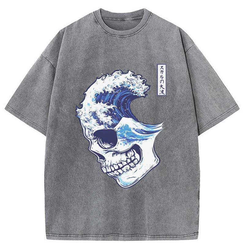 Tokyo-Tiger Skull Wave Washed T-Shirt