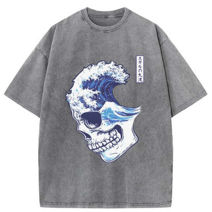 Tokyo-Tiger Skull Wave Washed T-Shirt