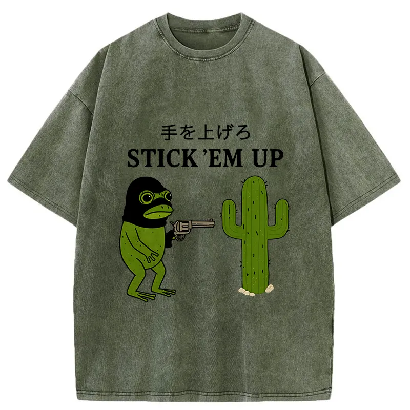 Tokyo-Tiger Stick Em Up Frog Funny Washed T-Shirt