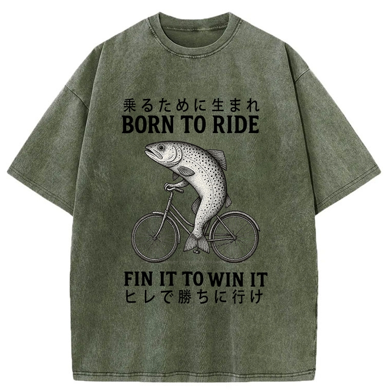 Tokyo-Tiger Born To Ride Funny Fish Washed T-Shirt