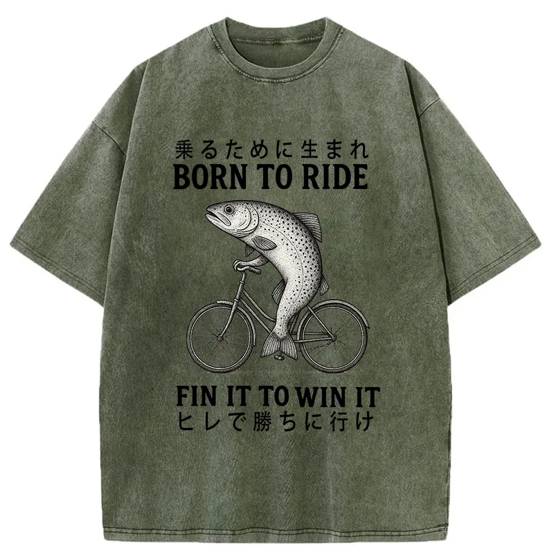 Tokyo-Tiger Born To Ride Funny Fish Washed T-Shirt