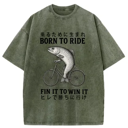 Tokyo-Tiger Born To Ride Funny Fish Washed T-Shirt
