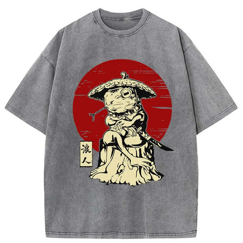 Tokyo-Tiger Rounin Japanese Frog Samurai Washed T-Shirt