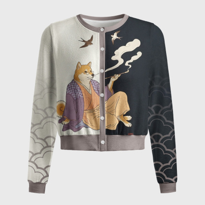 Tokyo-Tiger Ukiyo‑e Dog Women's Lightweight Cardigan