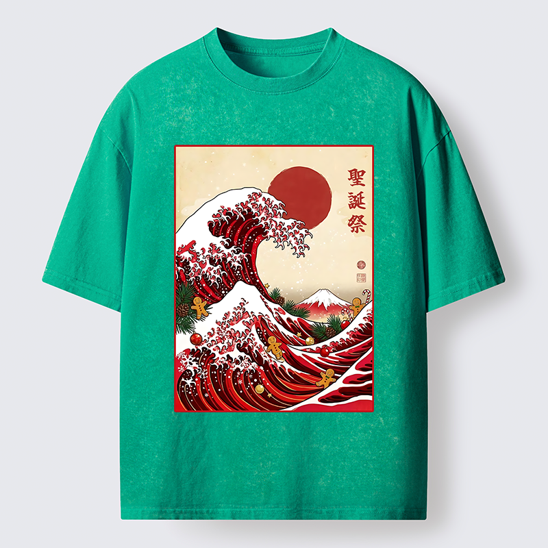 Tokyo-Tiger Gingerbread Surf Christmas Wave Washed T-Shirt