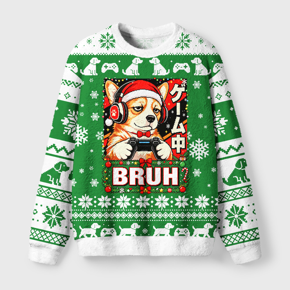 Tokyo-Tiger Gaming Christmas Dog Fuzzy Christmas Ugly Sweatshirt