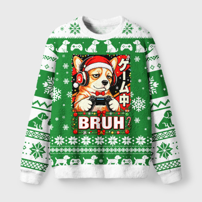 Tokyo-Tiger Gaming Christmas Dog Fuzzy Christmas Ugly Sweatshirt