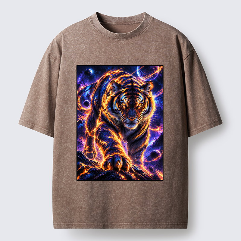Tokyo-Tiger Cosmic Galaxy Cool Tiger Washed T-Shirt