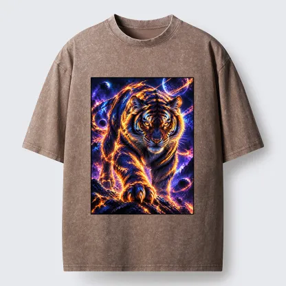 Tokyo-Tiger Cosmic Galaxy Cool Tiger Washed T-Shirt