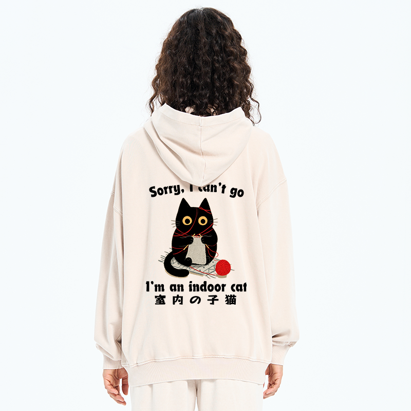 Tokyo-Tiger Indoor Cat Meme Washed Zip Hoodie