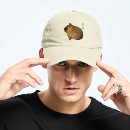 Tokyo-Tiger Calm Capybara Illustration Washed Cap