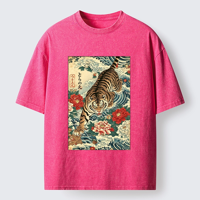Tokyo‑Tiger Retro Wave Tiger Washed T‑Shirt