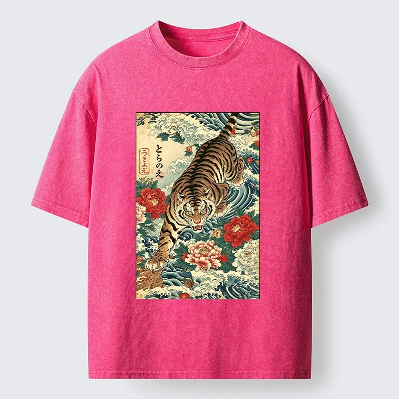 Tokyo‑Tiger Retro Wave Tiger Washed T‑Shirt