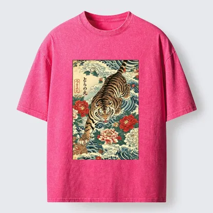 Tokyo‑Tiger Retro Wave Tiger Washed T‑Shirt