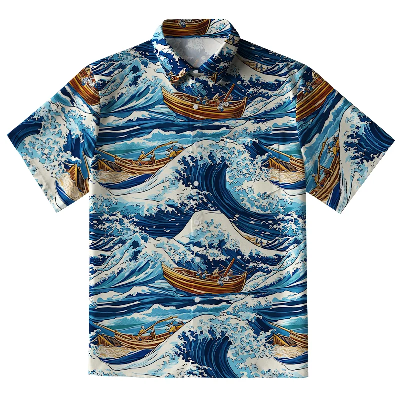 Tokyo-Tiger Nautical Adventure Wave Button-up Shirt