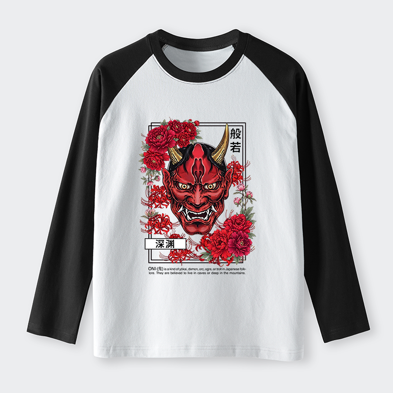 Tokyo-Tiger Cool Oni Floral Art Raglan Long Sleeve T-shirt
