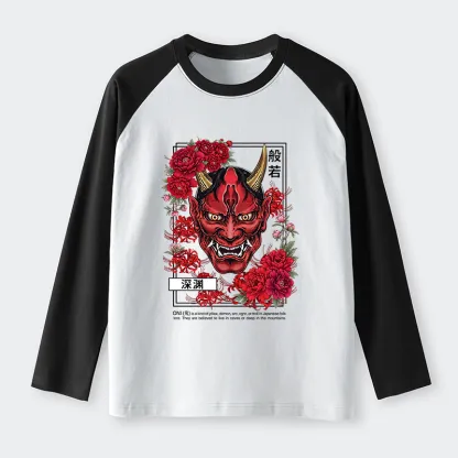 Tokyo-Tiger Cool Oni Floral Art Raglan Long Sleeve T-shirt