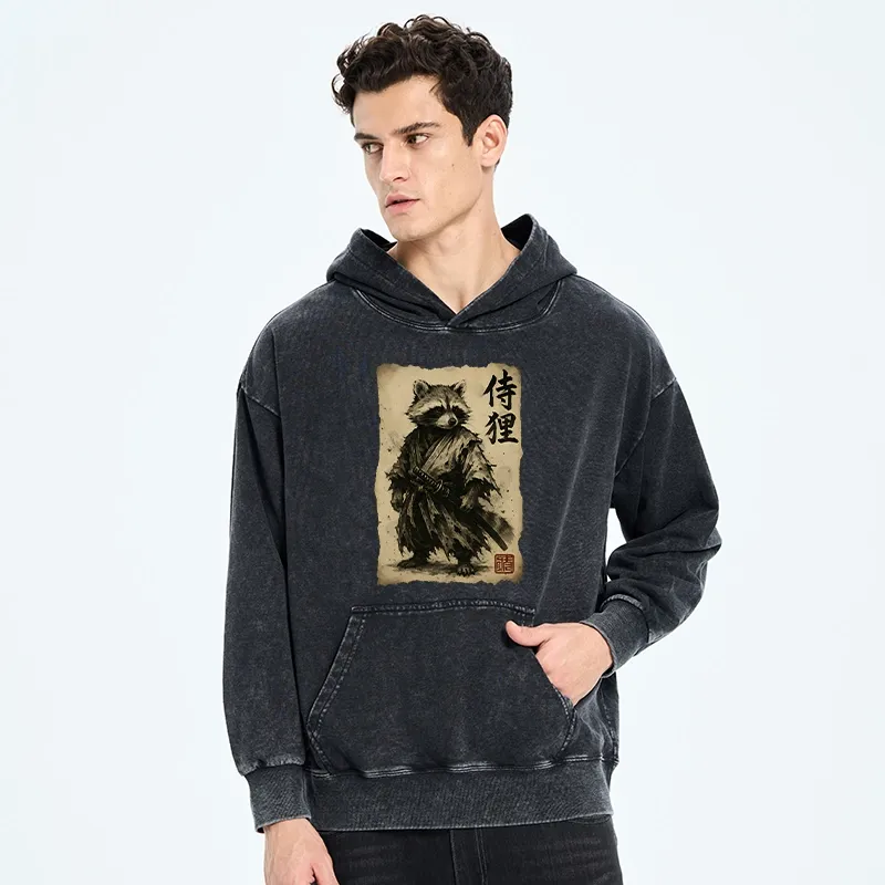 Tokyo-Tiger Retro Raccoon Samurai Washed Hoodie