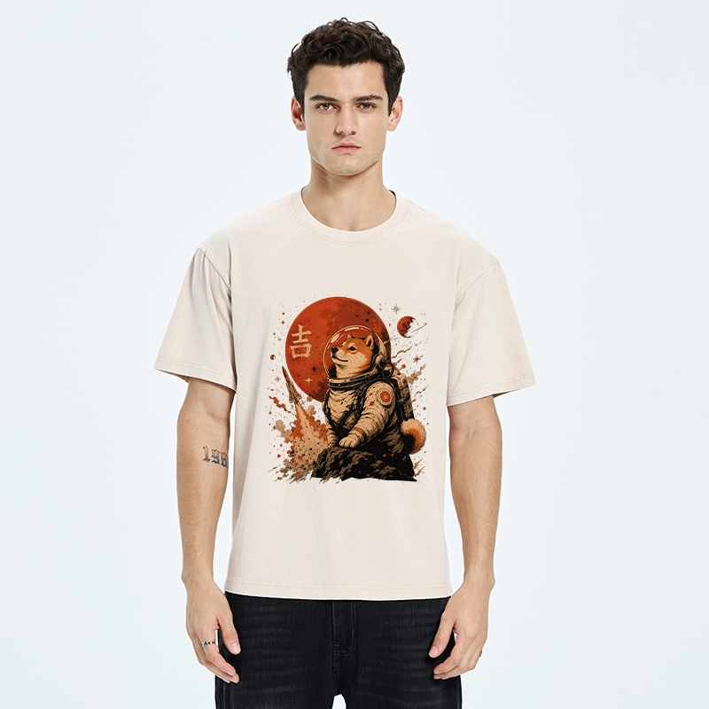 Tokyo-Tiger Space Dog On Red Planet Mission Washed T-Shirt