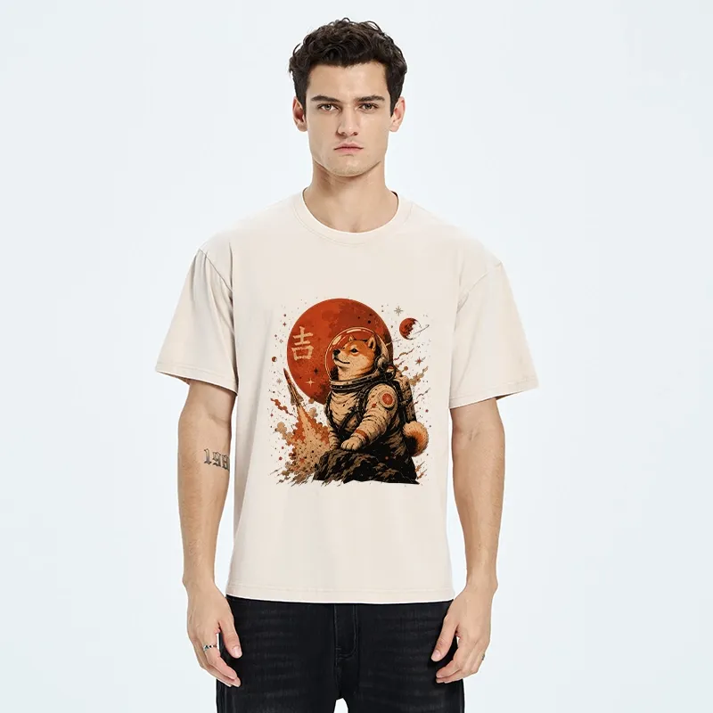 Tokyo-Tiger Space Dog On Red Planet Mission Washed T-Shirt